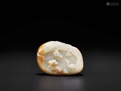 A JADE 'DEER AND CRANE' PEBBLE, QING TO REPUBLIC