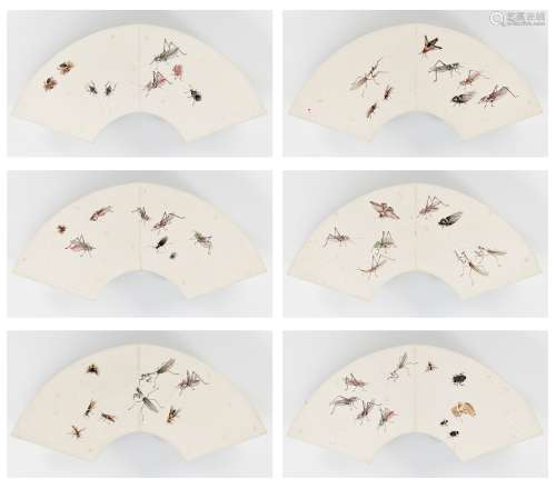 A FAN-SHAPED PAINTING ALBUM OF 101 INSECTS, 20TH