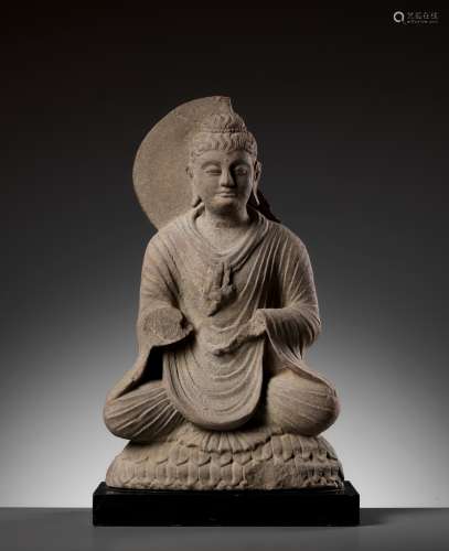 A SCHIST FIGURE OF BUDDHA AS A TEACHER, GANDHARA