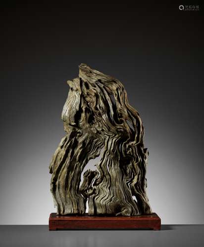 A NATURAL 'SCHOLAR ROCK' HARDWOOD SCULPTURE, QING