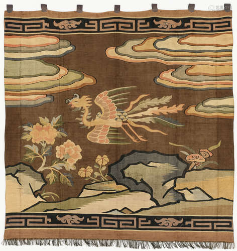 A LARGE SILK BROCADE 'PHOENIX' HANGING, MING