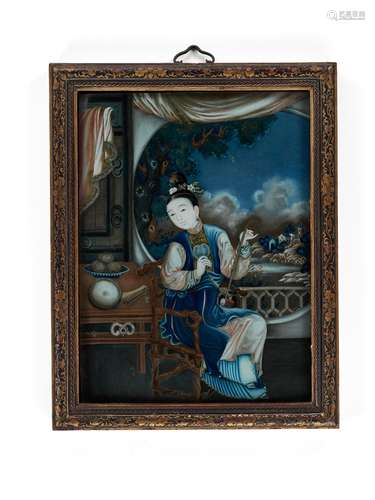 A REVERSE-GLASS PAINTING OF A LADY, QING DYNASTY