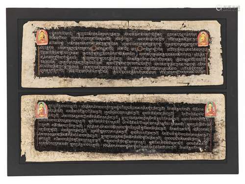 TWO ILLUMINATED SUTRA PAGES, 13TH-14TH CENTURY