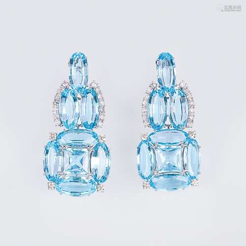 A Pair of colourful Topaz Diamond Earpendants.