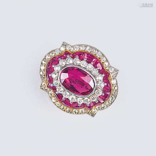 A fine antique Diamond Brooch with Natural Rubies.