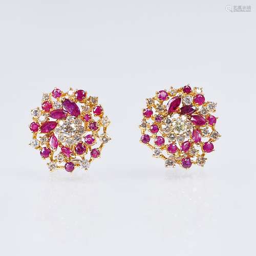 A Pair of Ruby Diamond Earrings.