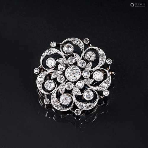 An Art Nouveau Diamond Flower Brooch.