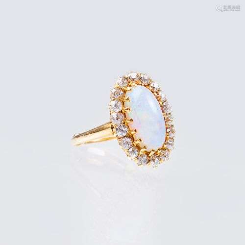 An Opal Diamond Ring Old Cut Diamonds.