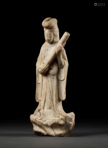 A WHITE MARBLE FIGURE OF A COURT LADY, TANG-SONG