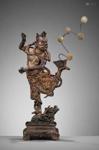A GILT-LACQUERED BRONZE FIGURE OF KUI XING, SONG