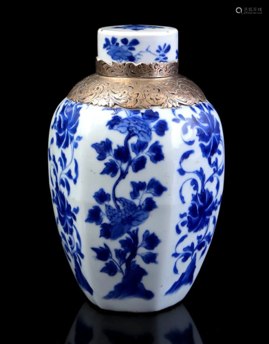 Blue and white hexagonal porcelain lidded pot