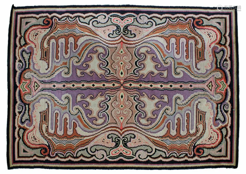 Hand-knotted woolen Art Deco carpet