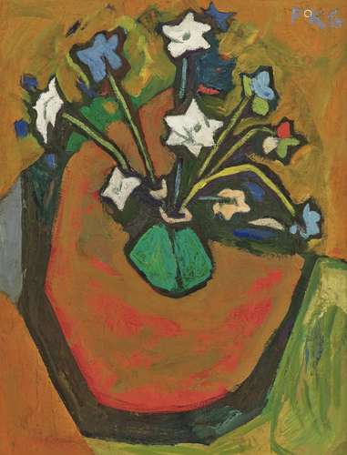 Friedrich Karl Gotsch. Blumen in grüner Vase. 1947/50er Jahr...