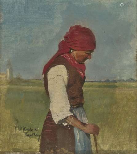 Bäuerin mit rotem Kopftuch
