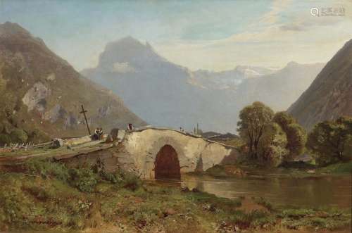 Steinbrücke in südlicher Gebirgslandschaft