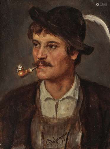 Porträt eines Bauern mit Hut und Pfeife