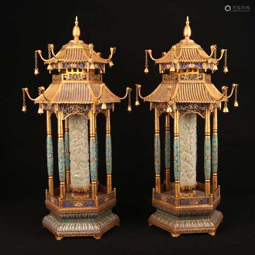 A pair of copper towers