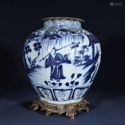 Blue and white pot