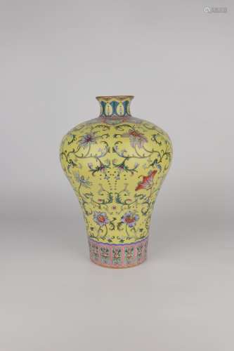 chinese yellow-ground famille rose porcelain meiping
