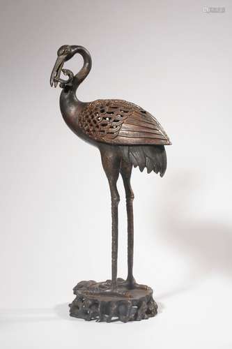 chinese bronze censer in shape of crane