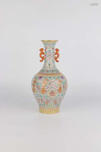 chinese famille rose porcelain binaural vase