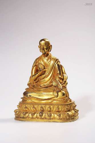 chinese gilt bronze guru statue