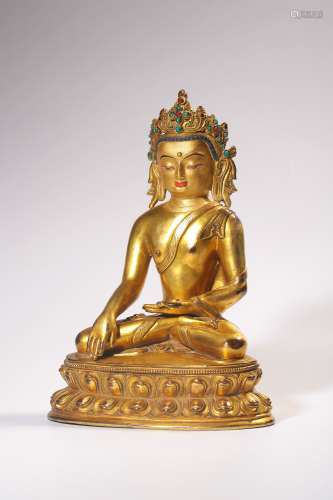 chinese gilt bronze guru statue