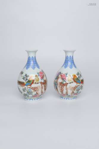 pair of chinese enamel porcelain vases