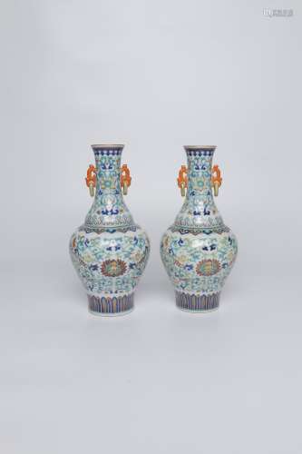 pair of chinese doucai porcelain vases