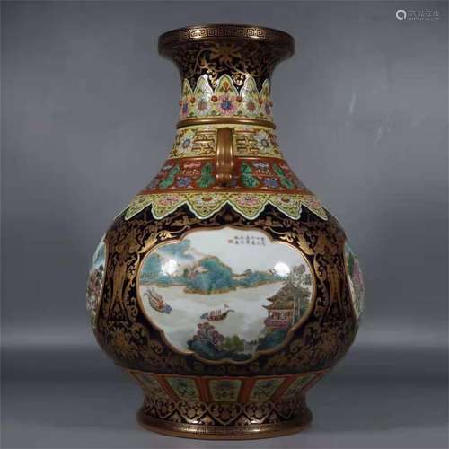 A QING DYNASTY QIANLONG YELLOW GROUND FAMILLE ROSE JI BLUE G...