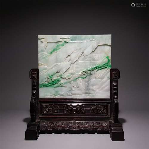 A JADEITE LANDSCAPE FIGURE TABLE SCREEN