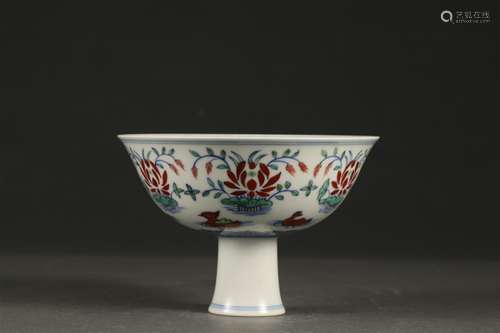 A CLASHING COLOR FLOWER MANDARIN DUCK PATTERN HIGH-FOOR BOWL