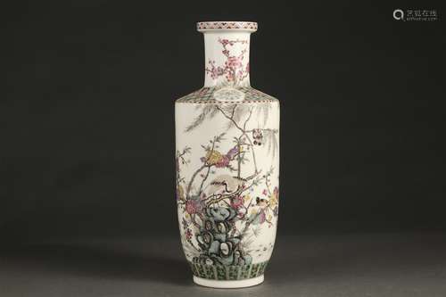 A FAMILLE ROSE FLOWER AND BIRD PATTERN VASE