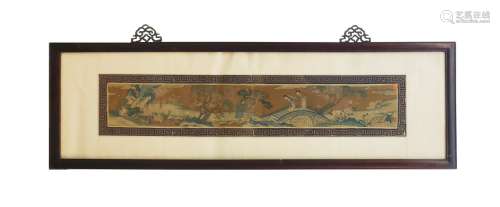 A MING DYNASTY KESI GOLD GROUND XIXIANGJI FIGURES WITH FRAME