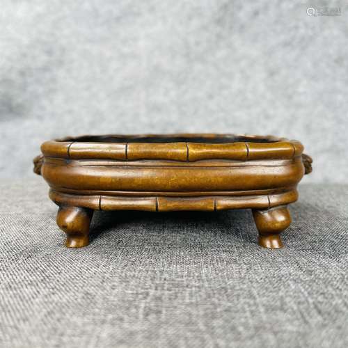 A QING DYNASTY LIU GENG TANG LION EARS BAMBOO JOINT BURNER