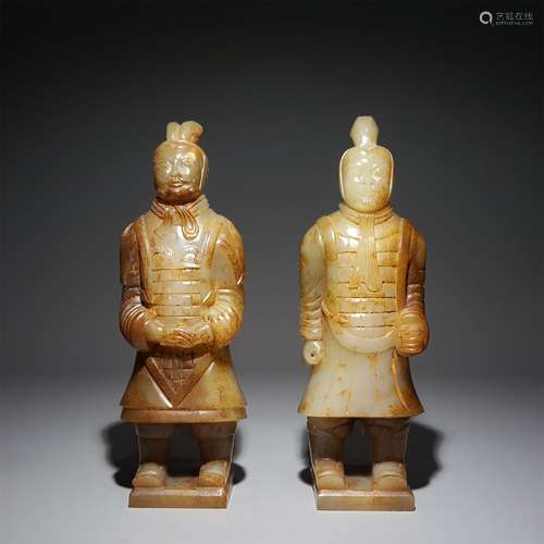 A PAIR OF HETIAN JADE TERRACOTTA WARRIORS