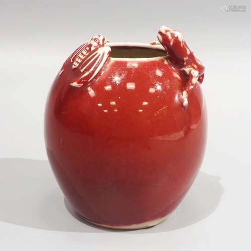 紅釉盤螭水盂