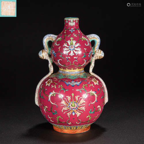 CHINESE FAMILLE ROSE GOURD VASE, QIANLONG, QING DYNASTY