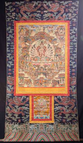 CHINESE COWHIDE THANGKA, QING DYNASTY