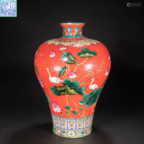 CHINESE MULTICOLORED PLUM VASE, QIANLONG PERIOD, QING DYNAST...