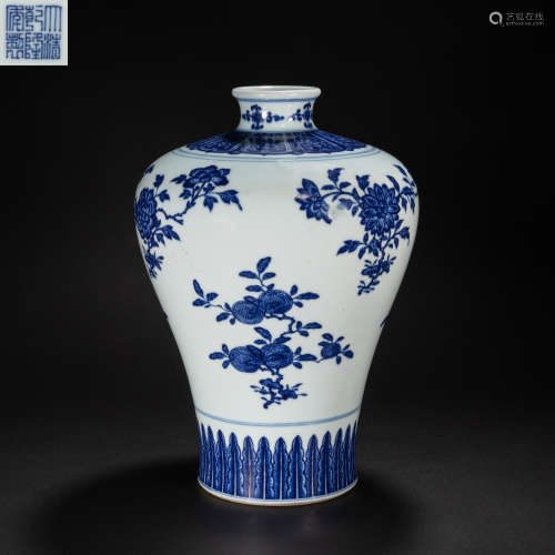 CHINESE BLUE AND WHITE PLUM VASE, QIANLONG PERIOD, QING DYNA...