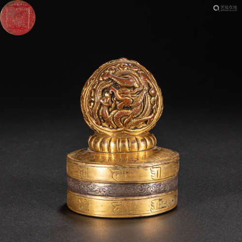 CHINESE GILT BRONZE SEAL, QING DYNASTY