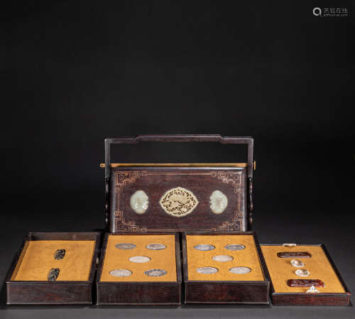 CHINESE ROSEWOOD MULTI-TREASURE CHEST, QING DYNASTY