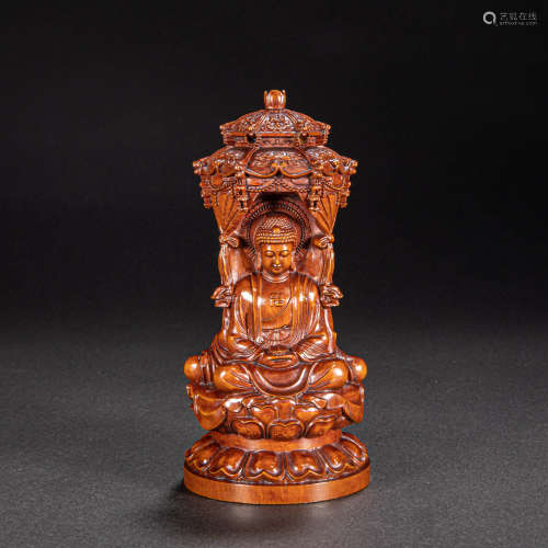 CHINESE BOXWOOD CARVING OF THREE-FACED BUDDHA, QING DYNASTY