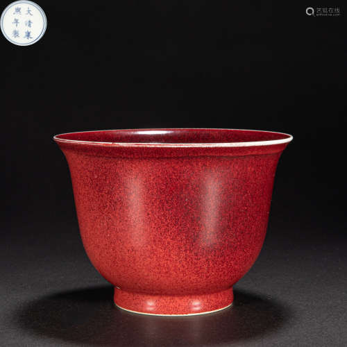 CHINESE QING DYNASTY RED GLAZE CUP, KANGXI PERIOD, QING DYNA...