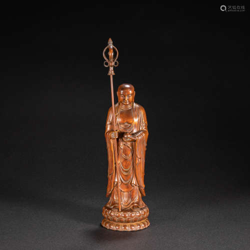 CHINESE BOXWOOD CARVED ARHAT, QING DYNASTY