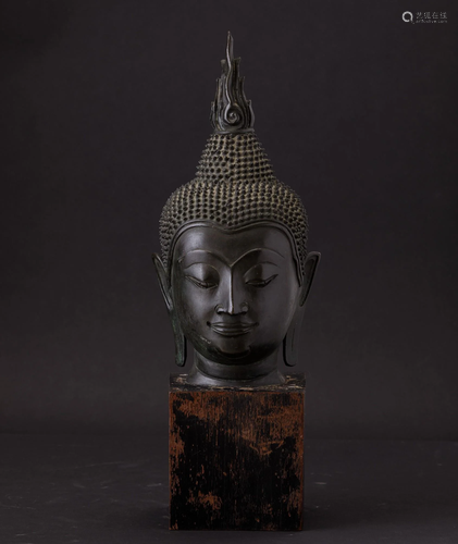 A bronze Buddha head, Thailand, 1800s, A bronze Buddha