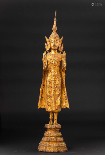 A gilt bronze Buddha, Thailand, 1800s, A gilt bronze