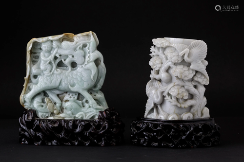 Two jade and jadeite groups, China, 1900s, Two jade and