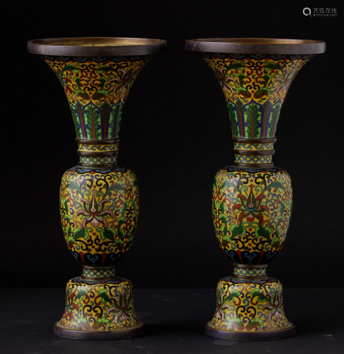 Two enamel vases, China, Qing Dynasty, 1800s, Two